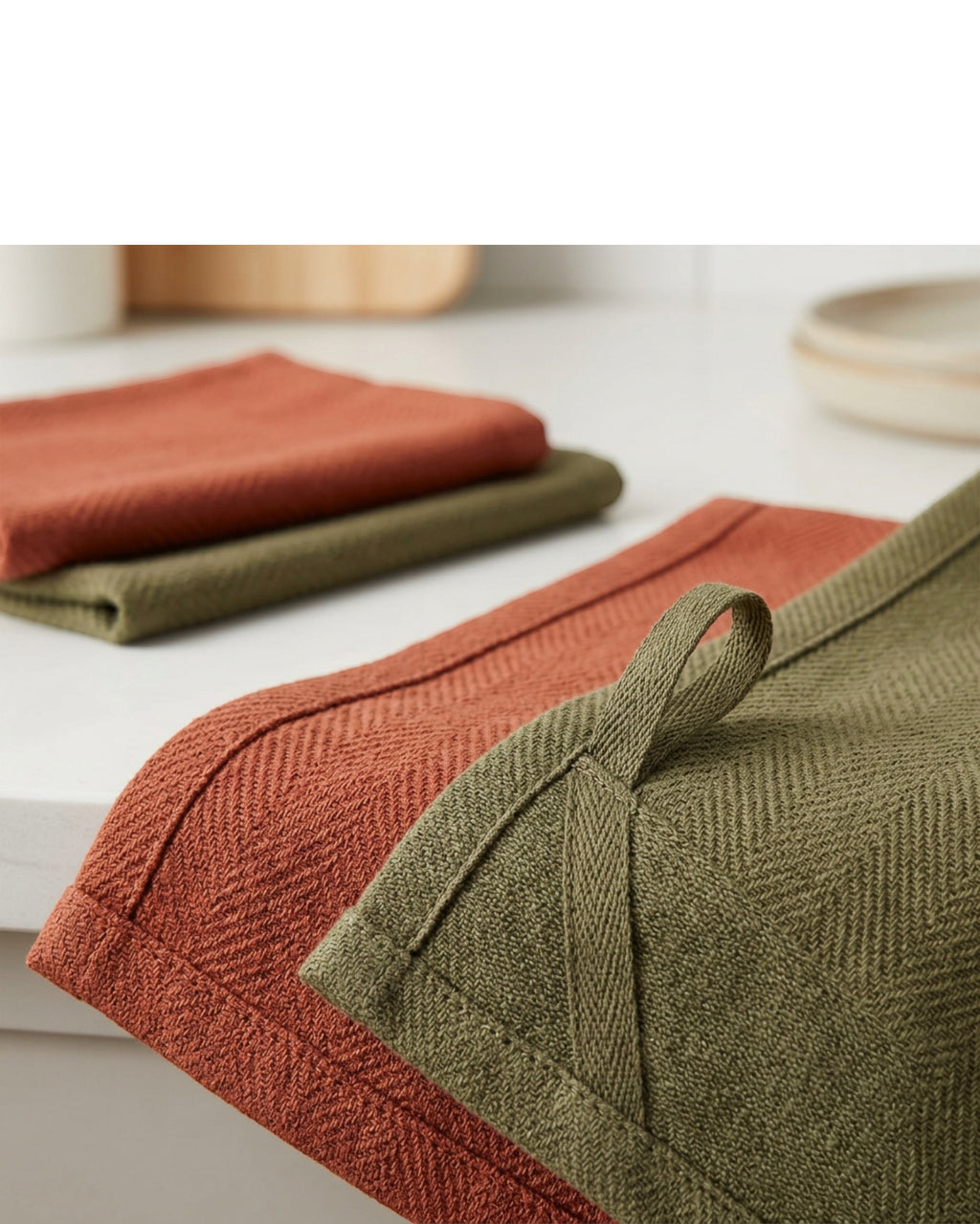 Gxrvp Herringbone Cotton Dishcloth Set of 4 Terracotta Olive - Detail view