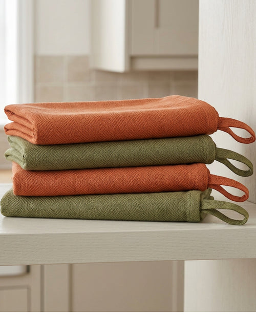 Gxrvp Herringbone Cotton Dishcloth Set of 4 Terracotta Olive - Lifestyle view