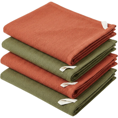 Gxrvp Herringbone Cotton Dishcloth Set of 4 Terracotta Olive - Product view
