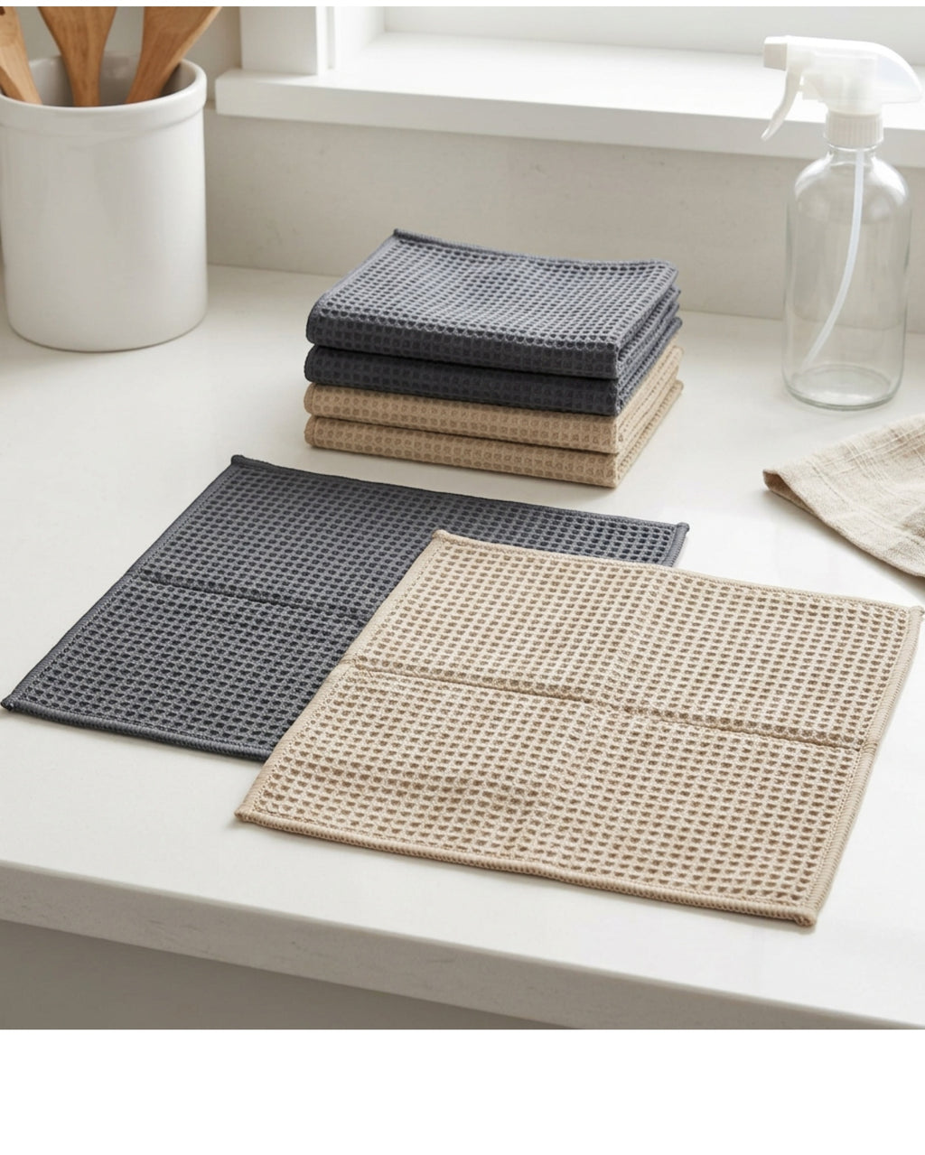 Gxrvp Waffle Microfiber Cleaning Cloth Set of 6 Slate Sand - Lifestyle view